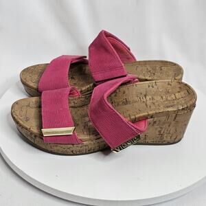 Vionic Sandals Womens Size 6 Pink Pepper Ruched Wedge Heel Strappy Leather Slide